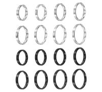 sourcing map 16 anelli in acciaio inox, 4 mm, tinta unita, per matrimonio, per uomini e donne, colore: nero/argento