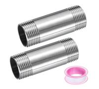 sourcing map 2 bracci di estensione per soffione doccia, lunghezza 100 mm, in acciaio inox, estensori dritti, con nastro in PTFE, per bagno, tonalità argento