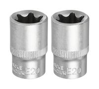sourcing map 2 bussole E-Torx da 1/2", attacco E20, lunghezza 3,8 cm, manicotto esterno Torx poco profondo, in acciaio legato 35 K cromato, manicotto scanalato a 6 punti per riparazioni auto