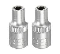 sourcing map 2 bussole E-Torx da 1/4", attacco E5 a stella, 2,5 cm, lunghezza 2,5 cm, manicotto esterno Torx poco profondo, in acciaio legato 35 K cromato, manicotto scanalato a 6 punti per