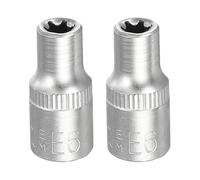 sourcing map 2 bussole E-Torx da 1/4", attacco E6 a stella, 2,5 cm, lunghezza 2,5 cm, manicotto esterno Torx poco profondo, in acciaio legato 35 K cromato, manicotto scanalato a 6 punti per
