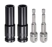 sourcing map 2 bussole profonde a 6 punte da 1/2" da 13 mm, lunghezza 7,6 cm, con 2 adattatori per codolo esagonale da 1/2" a 1/4", sabbiato, in acciaio CR-V, kit di accessori per bulloni esagonali e