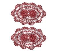 sourcing map 2 centrini fatti a mano all'uncinetto, 40,6 x 25,4 cm, in cotone e poliestere, tovagliette ovali all'uncinetto, per tavolo da pranzo, cucina, feste, colore rosso