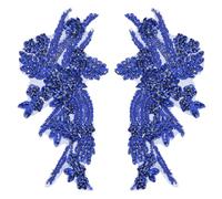 sourcing map 2 confezioni di toppe con strass, 26,5x18 cm, toppe ricamate in pizzo blu con strass e perline da cucire per la creazione di abiti da sposa, banchetti e abiti da sera