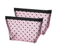 sourcing map 2 mini trousse per trucchi in rete, triangolari, da donna, piccola borsetta con stampa a cuore, organizer con cerniera, portatile, da viaggio, rosa