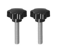 sourcing map 2 pomelli a stella M12 x 60 mm in acciaio inox 304 filettati da 46 mm, in plastica, testa a 6 stelle, serraggio a mano, vite a pollice, manopola di bloccaggio, maniglia per manopola, nero