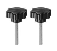 sourcing map 2 pomelli a stella M8 x 57 mm in acciaio inox 304 filettati da 46 mm in plastica a 6 stelle testa di serraggio a mano vite a testa con testa a testa zigrinata per serraggio, nero