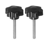 sourcing map 2 pomelli a stella M8 x 60 mm in acciaio inox 304 filettati da 46 mm, in plastica, testa a 6 stelle, serraggio a mano, vite a pollice, manopola di bloccaggio, maniglia per manopola, nero
