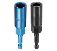 sourcing map 2 punte per trapano avvitatore da 11 mm, attacco metrico da 1/4", codolo esagonale da 80 mm, extra lunghe, a 6 punti, cambio rapido, in acciaio Cr-V, per avvitatori elettrici, nero/blu