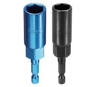 sourcing map 2 punte per trapano avvitatore da 13 mm, attacco metrico da 1/4", codolo esagonale da 80 mm, extra lunghe, a 6 punti, cambio rapido, in acciaio Cr-V, per avvitatori elettrici, nero/blu