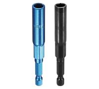 sourcing map 2 punte per trapano avvitatore da 7 mm, attacco metrico da 1/4", codolo esagonale da 80 mm, extra lunghe, a 6 punti, cambio rapido, in acciaio Cr-V, per avvitatori elettrici, nero/blu