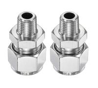 sourcing map 2 raccordi a compressione, 14 mm OD x 1/4" NPT filettatura maschio in acciaio inox, accoppiatore dritto per tubo di compressione, connettore per olio, gas, acqua