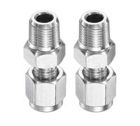 sourcing map 2 raccordi a compressione da 1/8" per tubo OD x 1/8" NPT filettatura maschio in acciaio inox, accoppiatore dritto per tubo di compressione, connettore per olio, gas, acqua