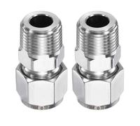 sourcing map 2 raccordi a compressione da 10 mm OD x 3/8" NPT filettatura maschio in acciaio inox, accoppiatore dritto per tubo di compressione, connettore per olio, gas, acqua