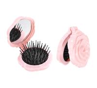 sourcing map 2 spazzole per capelli da viaggio con specchio, mini spazzola massaggiante a forma di rosa, pettine portatile per trucco tascabile a specchio pieghevole per borsa per donne ragazze