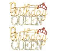 sourcing map 2 spille da donna a forma di regina di compleanno, con strass e corona, in lega di zinco, regalo per feste di compleanno, accessori decorativi, colore oro/AB