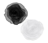 sourcing map 2 spille grandi a forma di fiore in raso da donna, in organza, eleganti, floreali, per matrimoni, balli, feste, vestiti, cappelli, accessori, bianco, nero, 25,4 cm