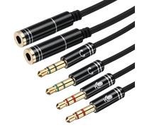 sourcing map 2 splitter da 3,5 mm femmina a 2 jack a Y maschio da 3,5 mm per cuffie, microfono, audio, PC, laptop, cuffie da gioco, 0,3 m, nero