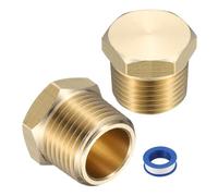 sourcing map 2 tappi a testa esagonale in ottone a compressione, tappo per valvola di arresto, filettatura esagonale NPT da 3/8", estremità svasata per tubi, con nastro in PTFE, per condizionatore