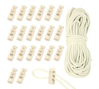 sourcing map 20 chiusure in plastica e cordino elastico da 5 m, a doppio foro per cordini, fermi per lacci delle scarpe, zaini, colore: beige