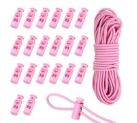 sourcing map 20 chiusure in plastica per cordoncini e cordino elastico da 5 m, a doppio foro per cordini, fermi per lacci delle scarpe, zaini, colore rosa