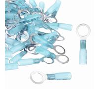 sourcing map 200 connettori ad anello termorestringenti #5/16" in rame stagnato isolati ad anello terminali a crimpare calibro 16-14 per progetti chimici industriali elettrici, blu