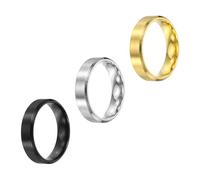 sourcing map 3 anelli in acciaio inox, 6 mm, tinta unita, misura 11, opachi, spazzolati, per matrimonio, per uomini e donne, argento/nero/oro