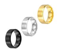 sourcing map 3 anelli in acciaio inox, 8 mm, tinta unita, misura 8, opachi, spazzolati, per matrimonio, per uomini e donne, argento/nero/oro