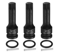 sourcing map 3 chiavi a bussola M16 da 1,27 cm a tripla scanalatura a percussione in acciaio CR-MO da 16 mm, prese quadrate triple a 12 punti, con perno e O-ring per adattatore per trapano elettrico