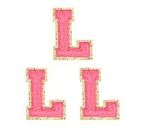 sourcing map 3 toppe termoadesive in ciniglia con lettere dell'alfabeto, 5,1 cm, glitterate, in ciniglia, con bordo dorato, per abbigliamento, zaini, cappelli (rosso rosa, lettera L)