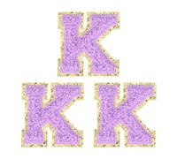 sourcing map 3 toppe termoadesive in ciniglia con lettere dell'alfabeto, 5 cm, glitterate, in ciniglia, con bordo dorato, per abbigliamento, zaini, cappelli (viola, lettera K)