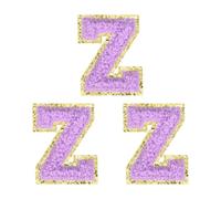 sourcing map 3 toppe termoadesive in ciniglia con lettere dell'alfabeto, 5 cm, glitterate, in ciniglia, con bordo dorato, per abbigliamento, zaini, cappelli (viola, lettera Z)