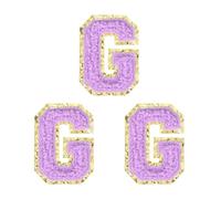 sourcing map 3 toppe termoadesive in ciniglia con lettere dell'alfabeto, 5 cm, glitterate, in ciniglia, con bordo dorato, per abbigliamento, zaini, cappelli (viola, lettera G)