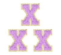 sourcing map 3 toppe termoadesive in ciniglia con lettere dell'alfabeto, 5 cm, glitterate, in ciniglia, con bordo dorato, per abbigliamento, zaini, cappelli (viola, lettera X)