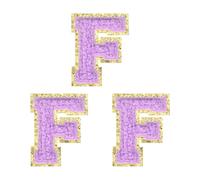 sourcing map 3 toppe termoadesive in ciniglia con lettere dell'alfabeto, 5 cm, glitterate, in ciniglia, con bordo dorato, per abbigliamento, zaini, cappelli (viola, lettera F)