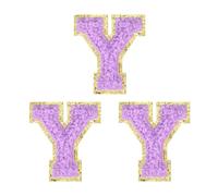 sourcing map 3 toppe termoadesive in ciniglia con lettere dell'alfabeto, 5 cm, glitterate, in ciniglia, con bordo dorato, per abbigliamento, zaini, cappelli (viola, lettera Y)