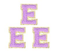 sourcing map 3 toppe termoadesive in ciniglia con lettere dell'alfabeto, 5 cm, glitterate, in ciniglia, con bordo dorato, per abbigliamento, zaini, cappelli (viola, lettera E)