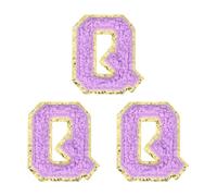 sourcing map 3 toppe termoadesive in ciniglia con lettere dell'alfabeto, 5 cm, glitterate, in ciniglia, con bordo dorato, per abbigliamento, zaini, cappelli (viola, lettera Q)