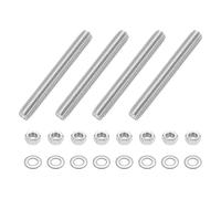 sourcing map 4 aste completamente filettate, M10 x 80 mm, in acciaio inox, filettatura destra, con dadi e rondella piatta, barra completamente borchiata per morsetti, ganci e bulloni a U