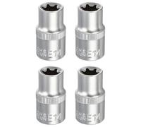 sourcing map 4 bussole E-Torx da 1/2", attacco E14, lunghezza 3,8 cm, manicotto esterno Torx poco profondo, in acciaio legato 35 K cromato, manicotto scanalato a 6 punti per riparazioni auto