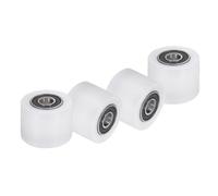 sourcing map 4 ruote a rullo in nylon con cuscinetti, foro da 3/8" x 1-9/16" larghezza x 1-1/4" lunghezza, ruota guida CNC, puleggia piatta in nylon (bianco)