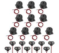 sourcing map 5 pz DC3-24 V 100 dB 3500 Hz elettronico piezoelettrico allarme sonoro acustico acustico attivo continuo con connettore batteria 9 V tipo t per moto golf auto t allarme auto, nero