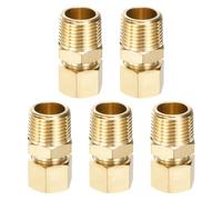 sourcing map 5 raccordi per tubi di compressione in ottone, diametro esterno 0,8 cm x 1 cm NPT x 3,3 cm, filettatura maschio, raccordo dritto per linee d'aria, olio, carburante, freni