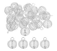 sourcing map 50 ciondoli a gabbia a spirale, 25 x 20 mm, per collane, ciondoli a gabbia cava per la creazione di gioielli, argento bianco