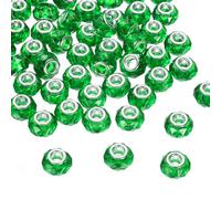 sourcing map 50 perline in vetro con foro grande, 14 mm, colore verde, europee, sfuse, rotonde, sfaccettate, per fai da te, bracciali, collane, gioielli
