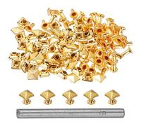 sourcing map 50 rivetti piramidali rapidi da 5 mm per pelle, punk, decorazione per pelle, con perforatore, per roccia, chiodini, abbigliamento, cinture, borse, scarpe, oro