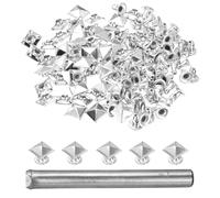 sourcing map 50 rivetti rapidi piramidali da 7 mm per pelle, punte punk, decorazione per pelle, con perforatore, per roccia, chiodi, abbigliamento, cinture, borse, scarpe, argento