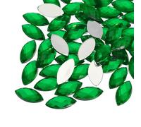 sourcing map 50 strass in acrilico con retro piatto, 7 mm x 15 mm, pietre preziose artificiali occhio di cavallo, per artigianato, pittura del viso, creazione di costumi e gioielli, verde