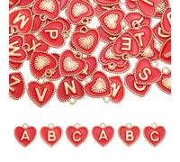 sourcing map 52 ciondoli a forma di lettera dell'alfabeto dalla A alla Z, a forma di cuore, per la creazione di gioielli, collane, bracciali, orecchini, accessori per gioielli fai da te (rosso)