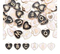 sourcing map 52 ciondoli a forma di lettera dell'alfabeto dalla A alla Z, a forma di cuore, per la creazione di gioielli, collane, bracciali, orecchini, accessori per gioielli fai da te (nero, bianco)